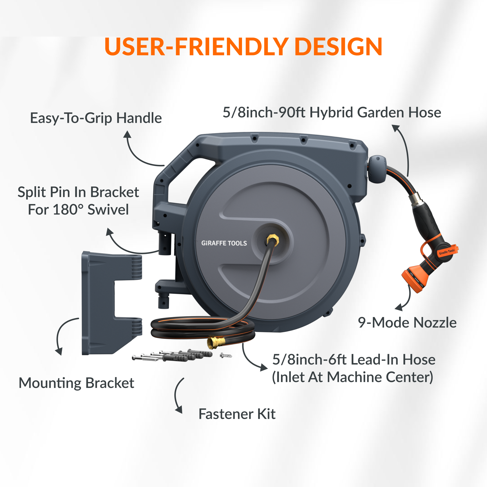 Retractable Garden Hose Reel-5/8in-90ft-M.O.R.E.