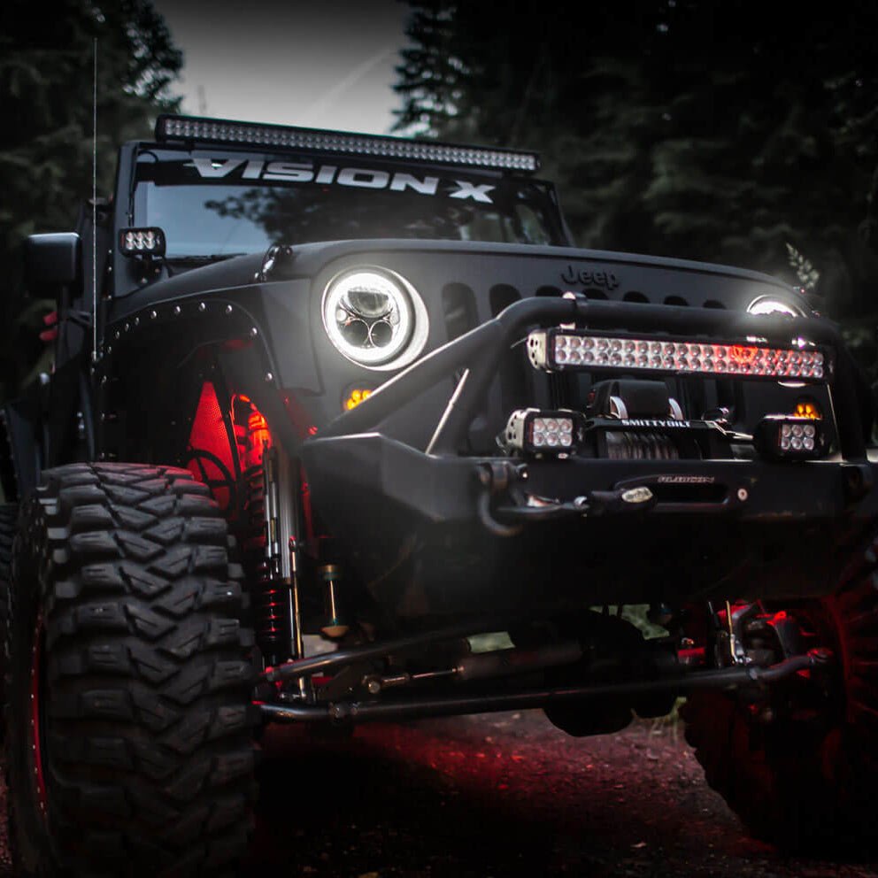 2007-2017 Jeep JK VX LED Headlight Kit - Black Chrome | White Halo-M.O.R.E.