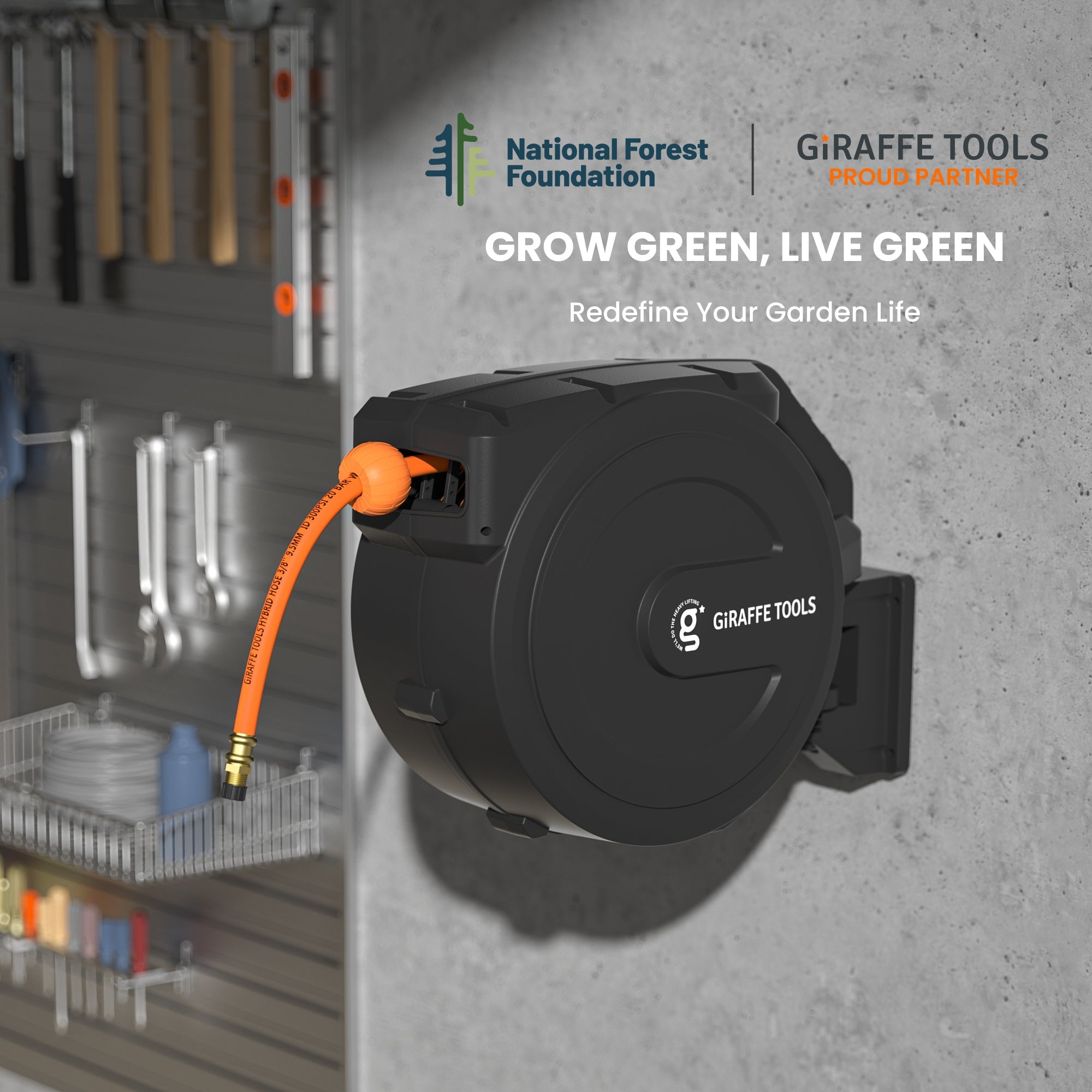 Retractable Air Hose Reel-PP Housing-3/8in-50ft-M.O.R.E.