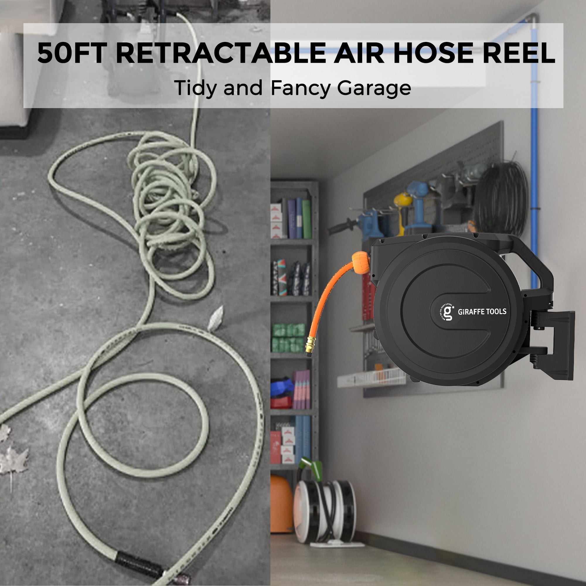 Retractable Air Hose Reel-PP Housing-3/8in-50ft-M.O.R.E.