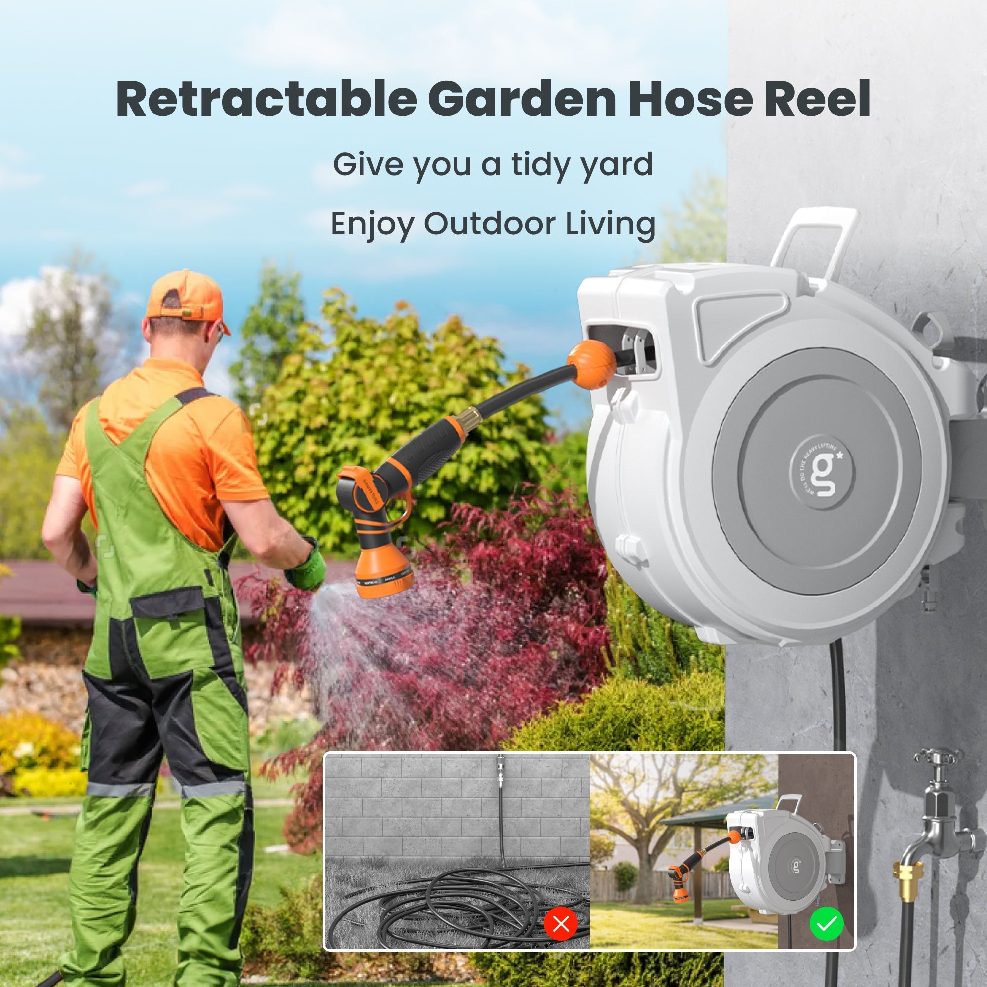 Retractable Garden Hose Reel-1/2 in-65ft-M.O.R.E.