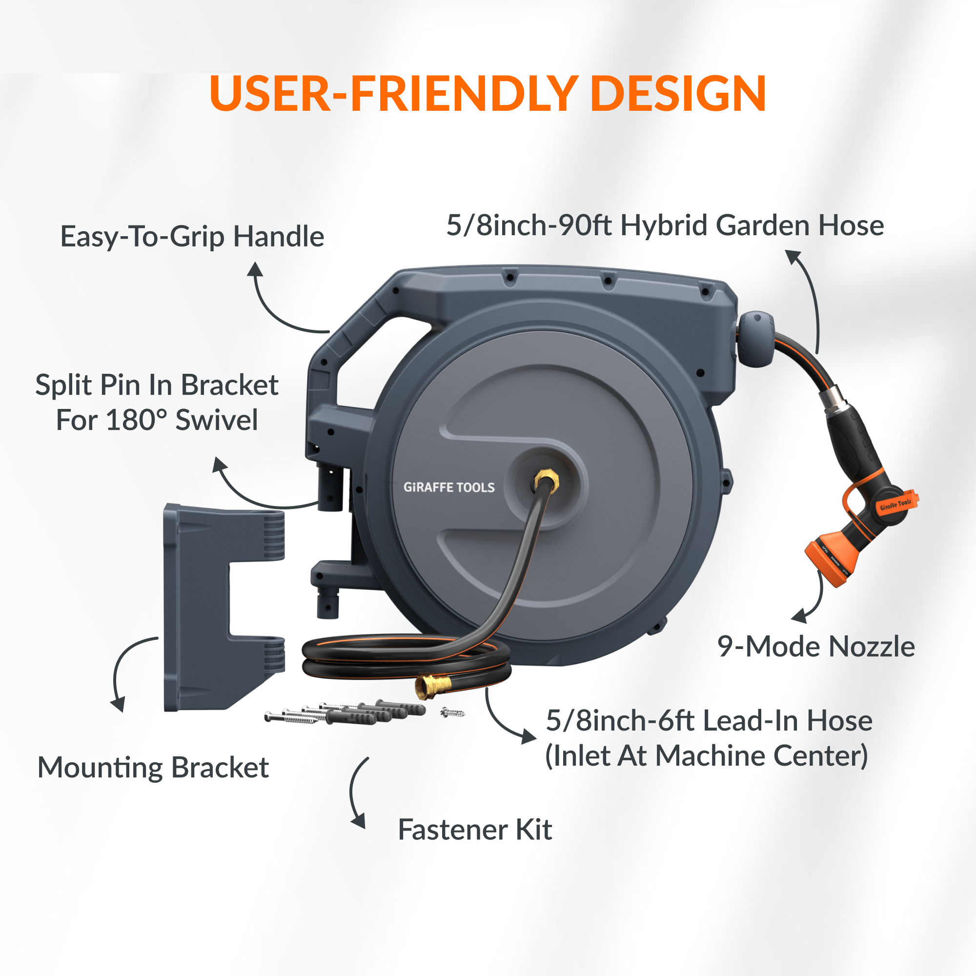 Retractable Garden Hose Reel-5/8in-90ft-M.O.R.E.