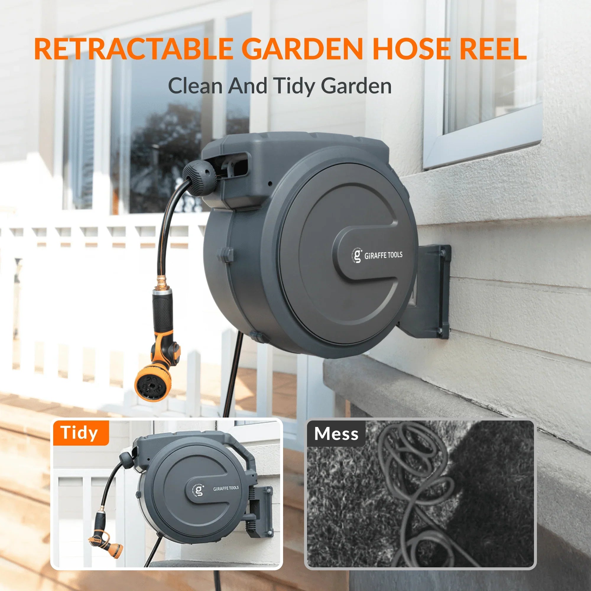 Retractable Garden Hose Reel 62ft-155ft-M.O.R.E.