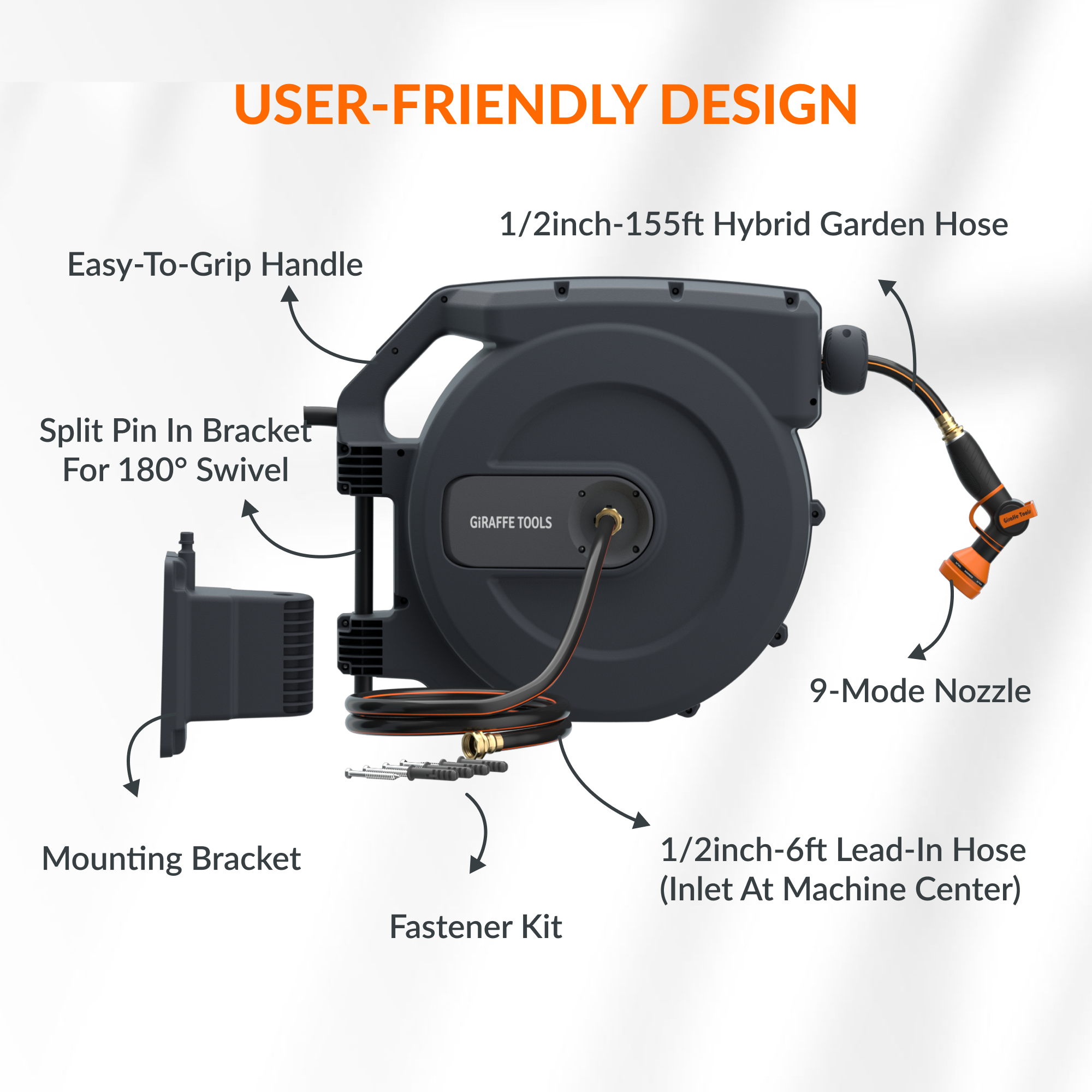 Retractable Garden Hose Reel-1/2in-155ft-M.O.R.E.