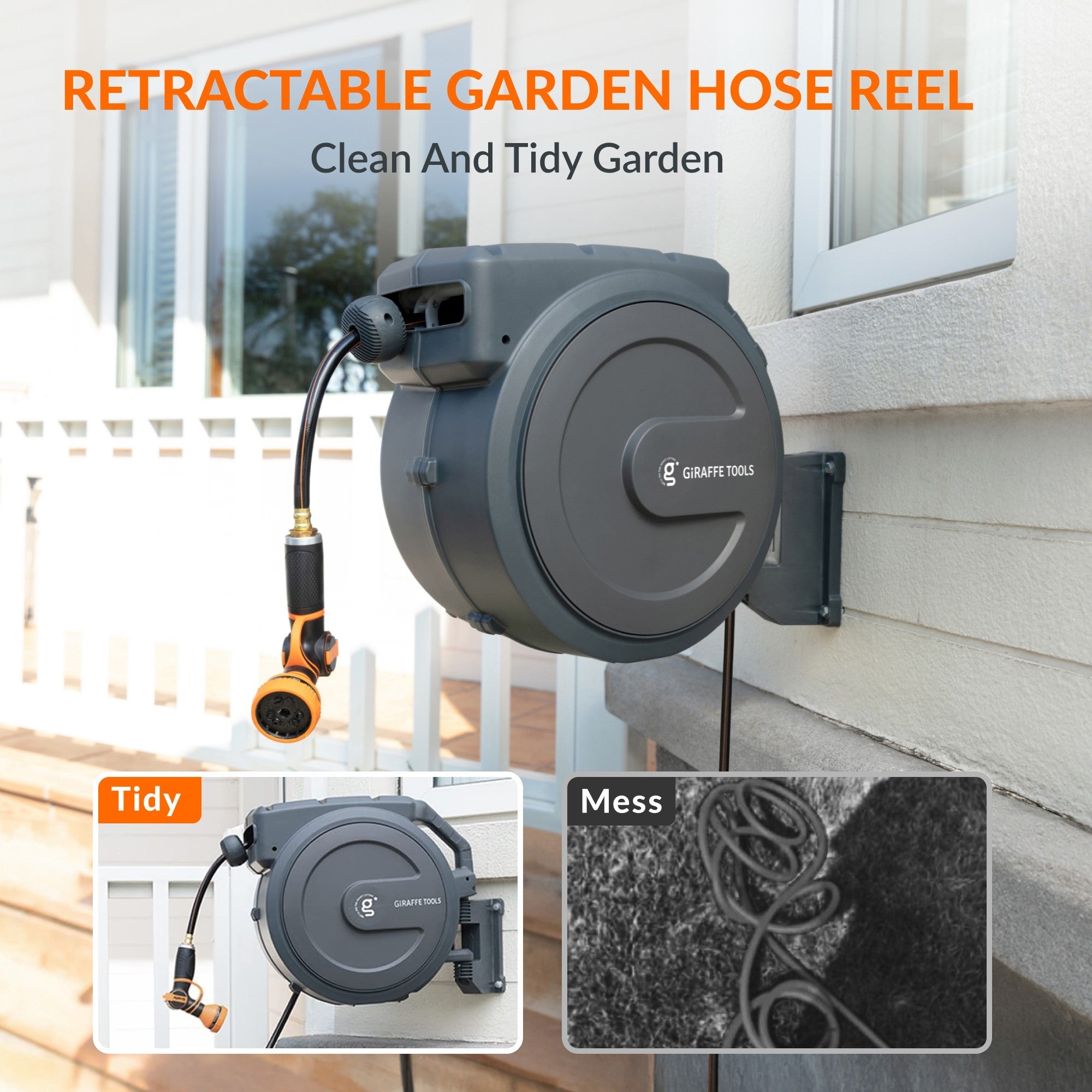 Retractable Garden Hose Reel-1/2in-78ft-M.O.R.E.
