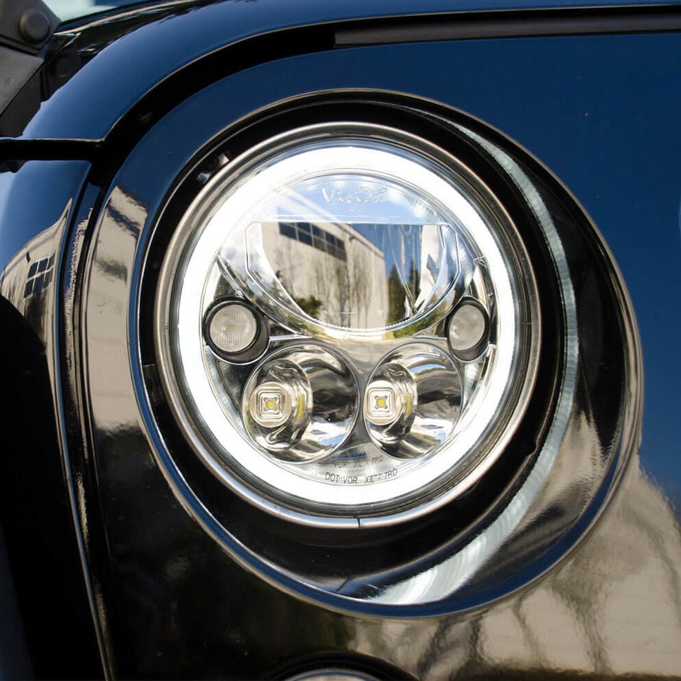 2007-2017 Jeep JK VX LED Headlight Kit - Black Chrome | White Halo-M.O.R.E.