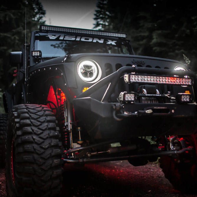 2007 - 2017 Jeep JK VX LED Headlight Kit - Chrome | White Halo - Mountain Offroad (M.O.R.E.)