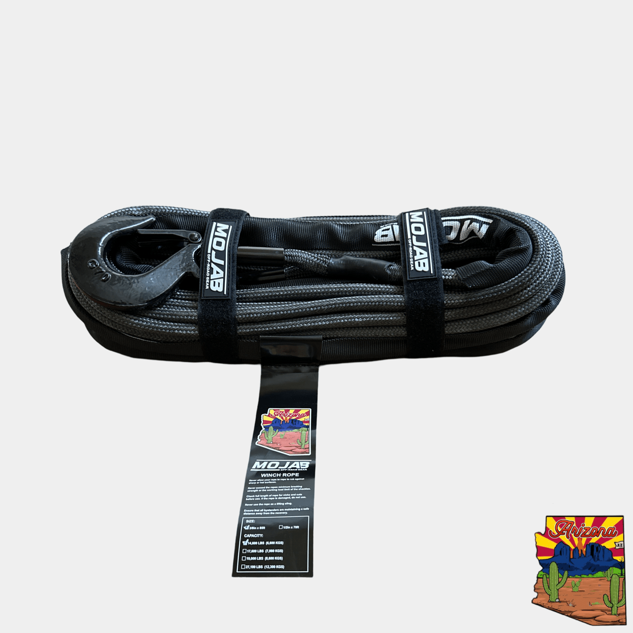 3/8'' x 85' Double Braided Winch Rope with Removeable forged winch hook-M.O.R.E.