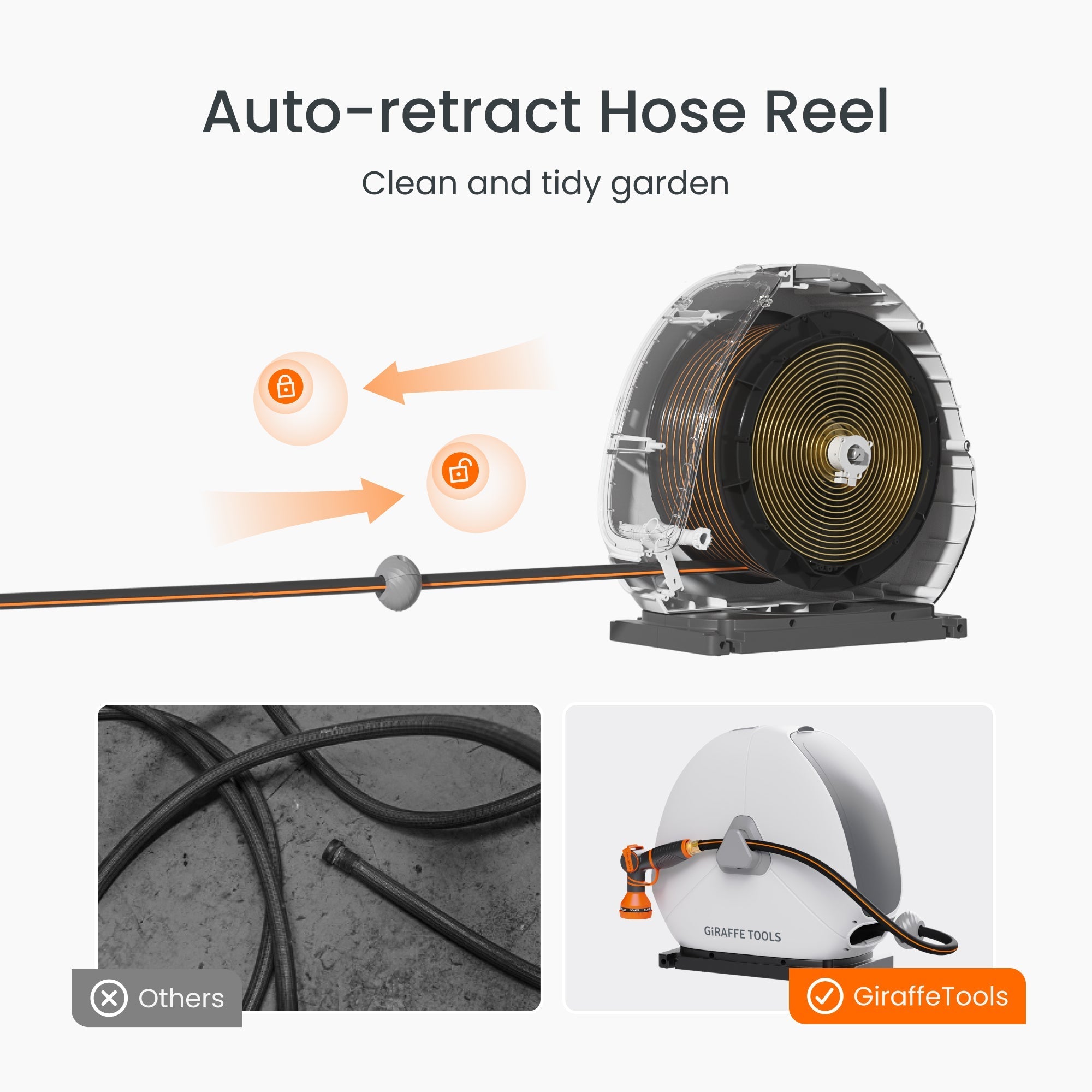 Ground-Mounted Retractable Hose Reel 82ft-130ft-M.O.R.E.