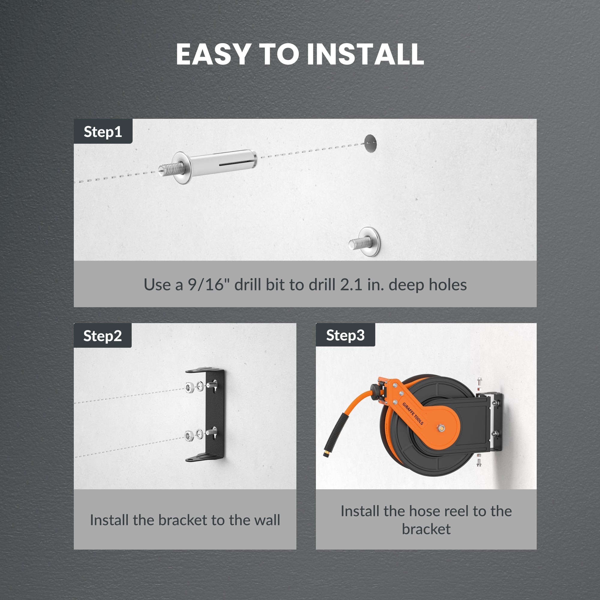 Retractable Air Hose Reel-Alloy Steel Reel-3/8in 25ft-50ft-M.O.R.E.