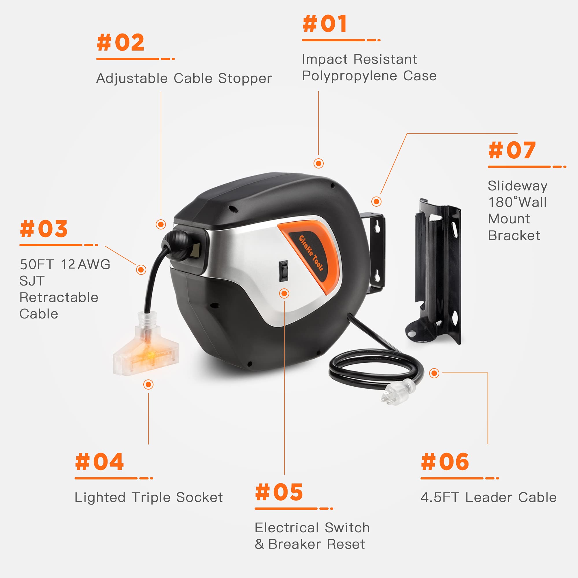Retractable Extension Cord Reel-12/14/16 AWG-M.O.R.E.