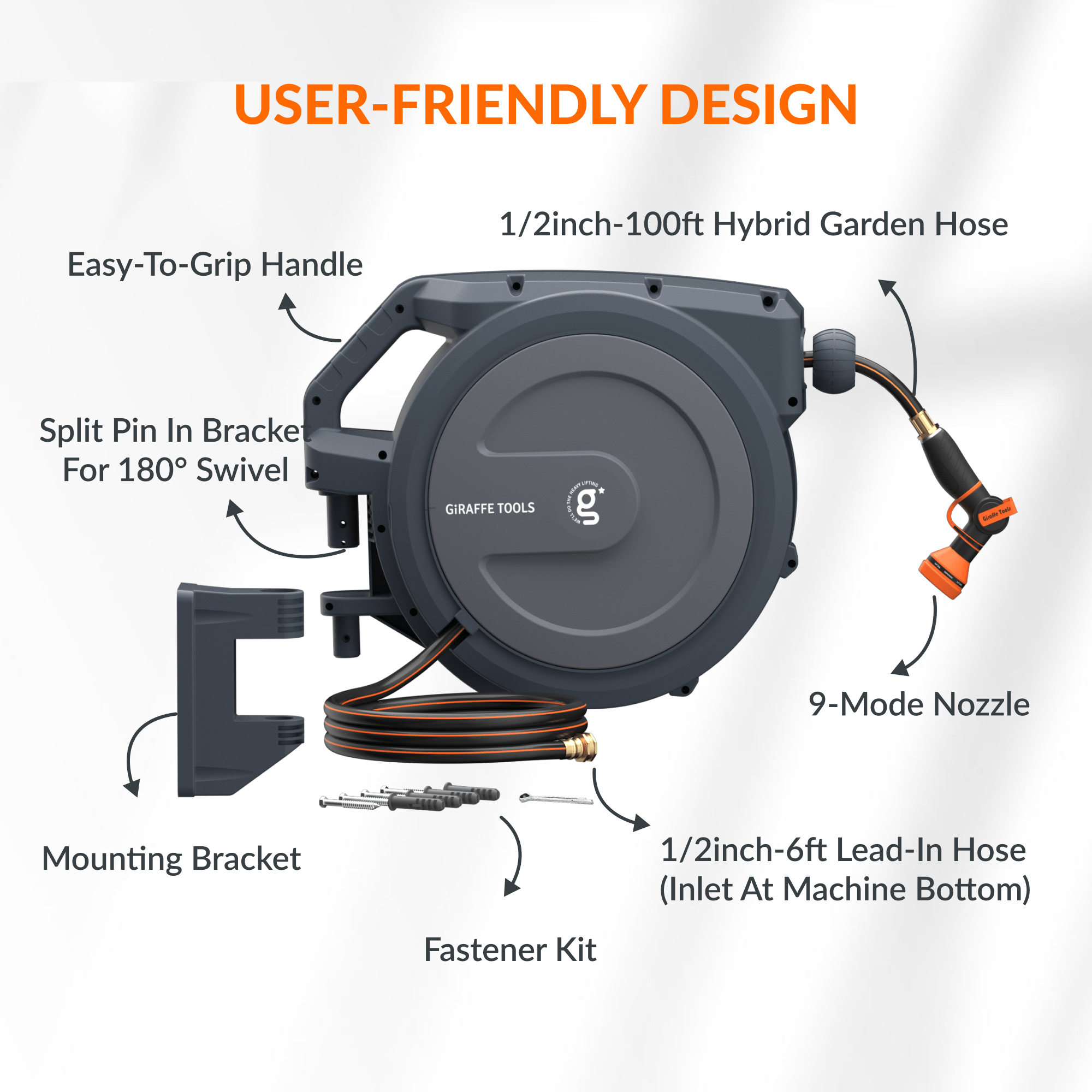 Retractable Garden Hose Reel-1/2in-100ft-M.O.R.E.